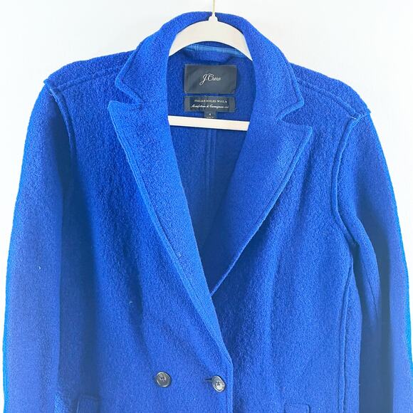 J. Crew Italian Boiled Wool Daphne Notch Lapel Longline Topcoat Cobalt Blue 4 - Picture 5 of 9
